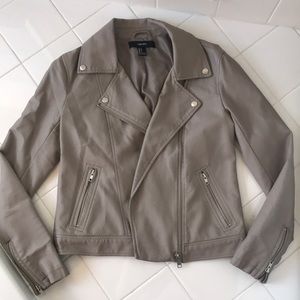 Taupe Leather Moto Jacket